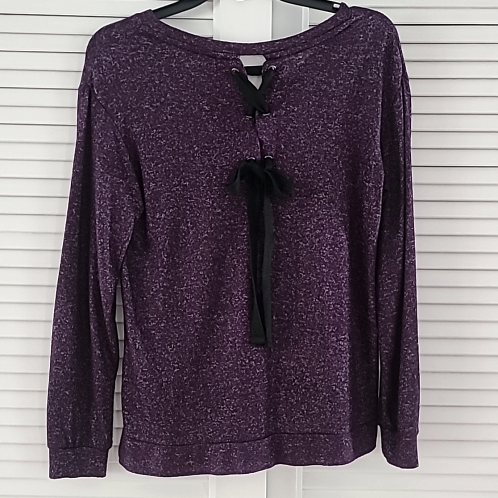 A.n.a. V Neck Sweater w/Lace Up Back  Sz XS. Marled Purple & White